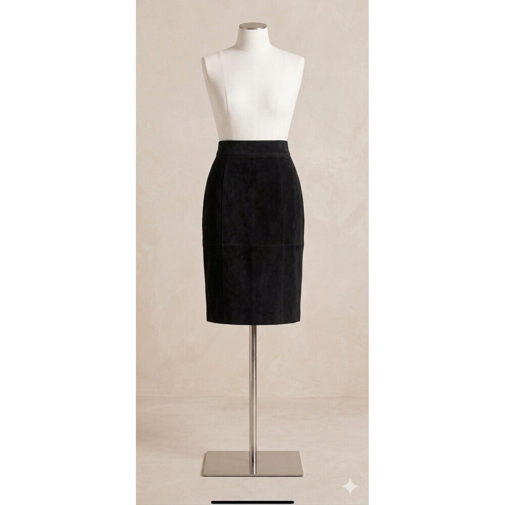 NWT Vintage Global Identity Women’s Sz 7/8 Black Suede Pencil Skirt Knee Length